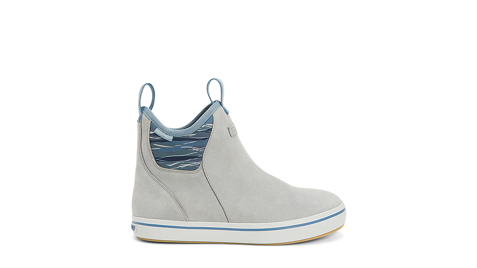 Xtratuf Leather 6 in Ankle Deck Boot - Womens, Gray/Isa Dolphin/Blue Mirage/Waveprint, 7.5, XWAL-1BG-GRY-075