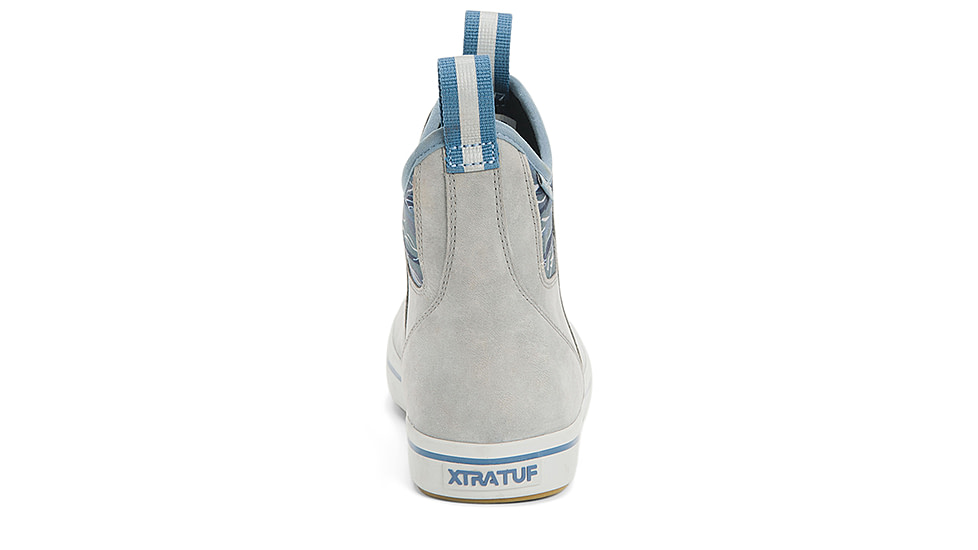 Xtratuf Leather 6 in Ankle Deck Boot - Womens, Gray/Isa Dolphin/Blue Mirage/Waveprint, 7.5, XWAL-1BG-GRY-075
