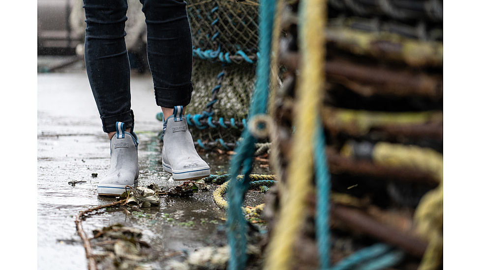 Xtratuf Leather 6 in Ankle Deck Boot - Womens, Gray/Isa Dolphin/Blue Mirage/Waveprint, 7.5, XWAL-1BG-GRY-075