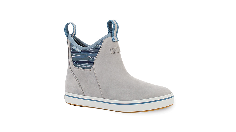 Xtratuf Leather 6 in Ankle Deck Boot - Women's, Gray/ISA Dolphin/Blue Mirage/WavePrint, 7.5, XWAL-1BG-GRY-075