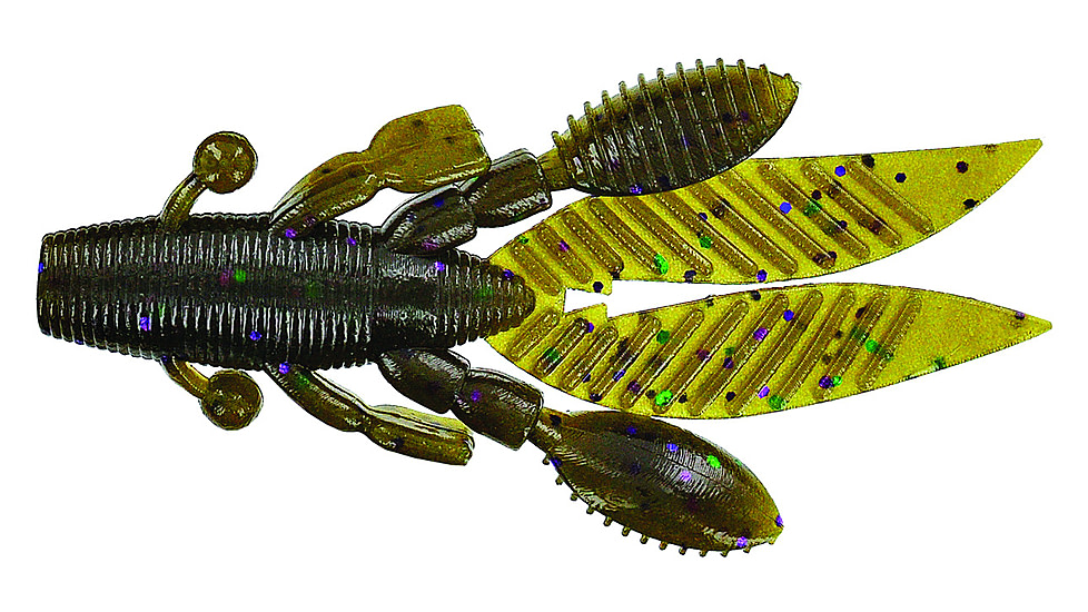 Yamamoto Baits Flappin Hog Creature Bait, 3.75in, 7pk, Green Pumpkin with Large Green &amp; Large Purple, FH-07-301