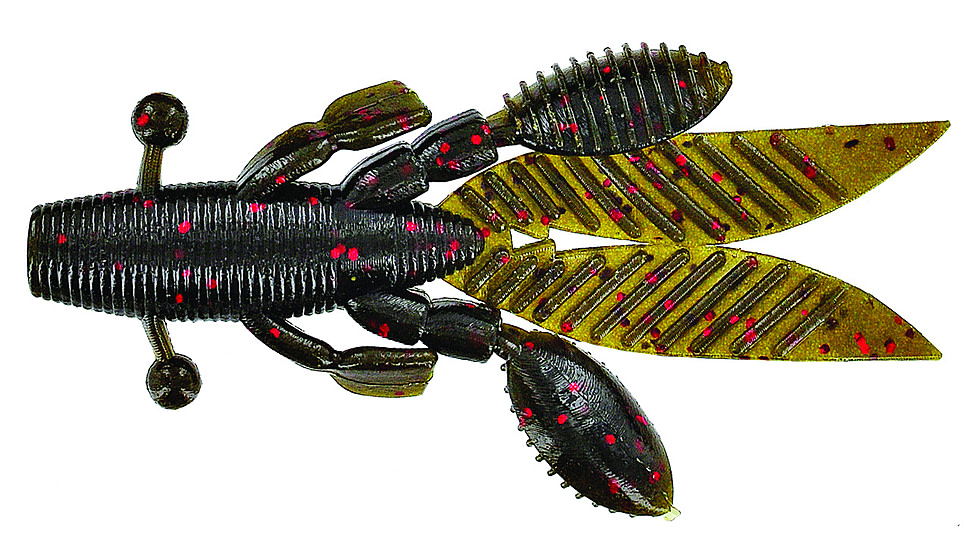 Yamamoto Baits Flappin Hog Creature Bait, 3.75in, 7pk, Green Pumpkin with Large Red, FH-07-318