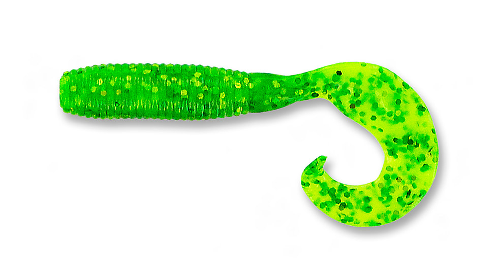 Yamamoto Baits Single Tail Grub 4in, 20pk, Chartreuse with Large Chartreuse &amp; Large Green, 40-20-169