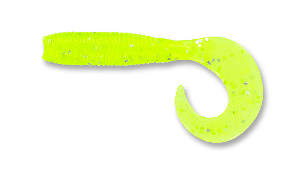 Yamamoto Baits Single Tail Grub 4in, 20pk, Chartreuse with Large Silver, 40-20-181