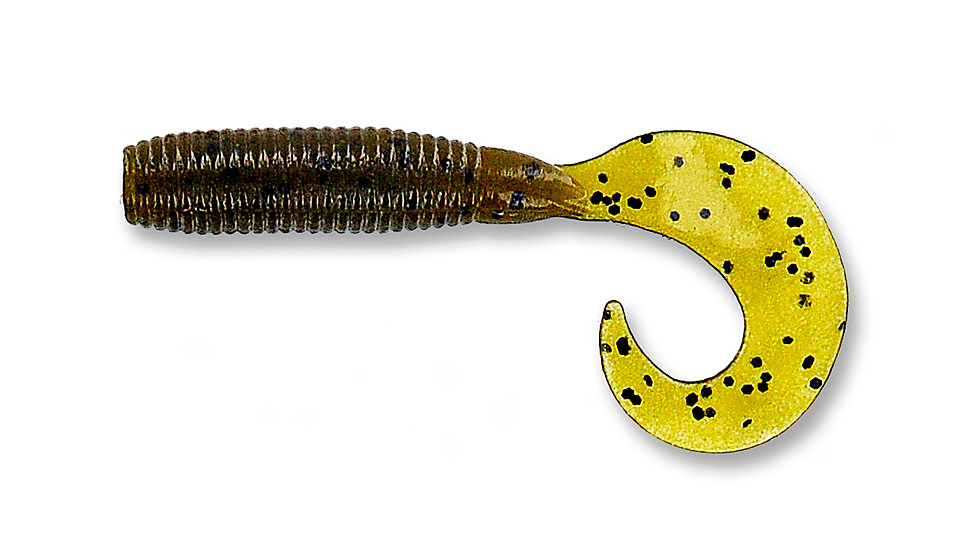 Yamamoto Baits Single Tail Grub 4in, 20pk, Green Pumpkin with Large Black, 40-20-297