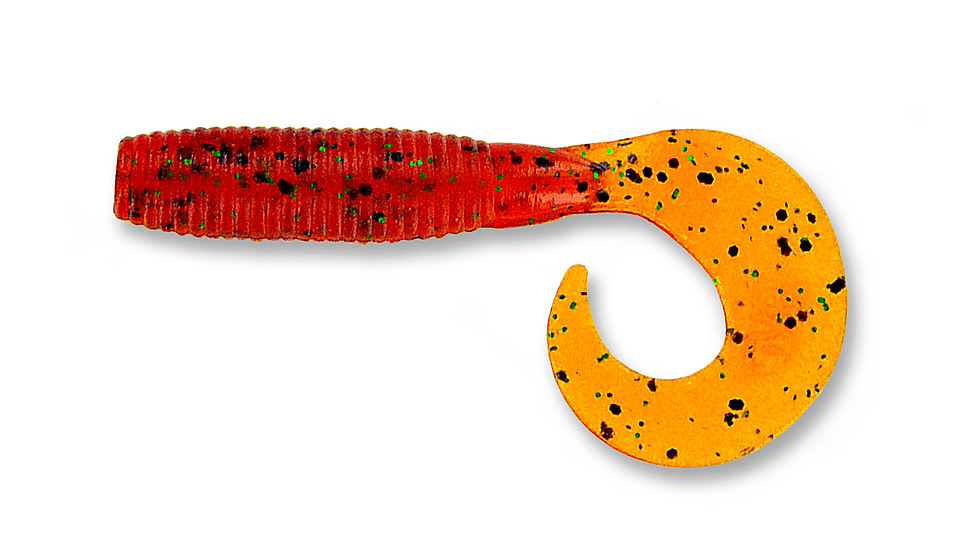 Yamamoto Baits Single Tail Grub 4in, 20pk, Pumpkin Orange with Large Black &amp; Small Green, 40-20-196