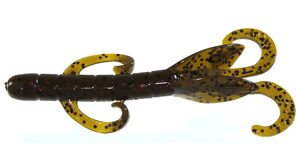 Yum Christie Critter Swim Bait, 10 Pack, 3.5in, Green PumpkinPurple Flake 10, YCR344