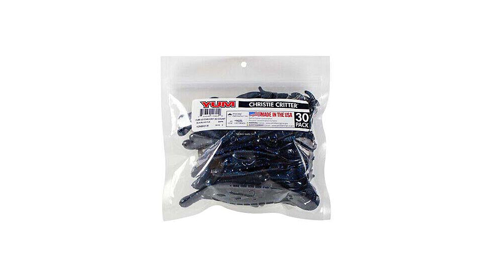 Yum Christie Critter Swim Bait, 30 Pack, 4.5in, Black/Blue Flake 30pk, YCR4BK21-30