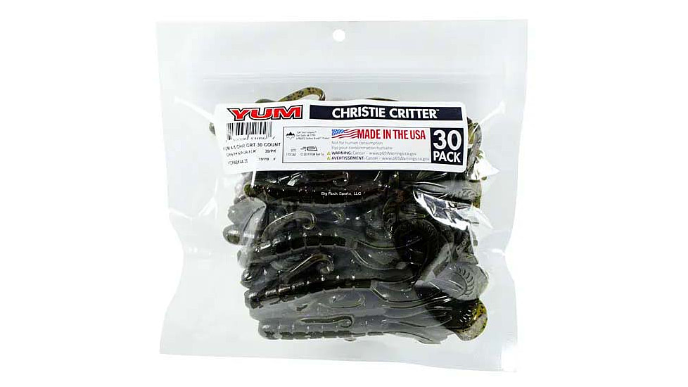 Yum Christie Critter Swim Bait, 30 Pack, 4.5in, Green Pumpkin 30pk, YCR4BK08-30