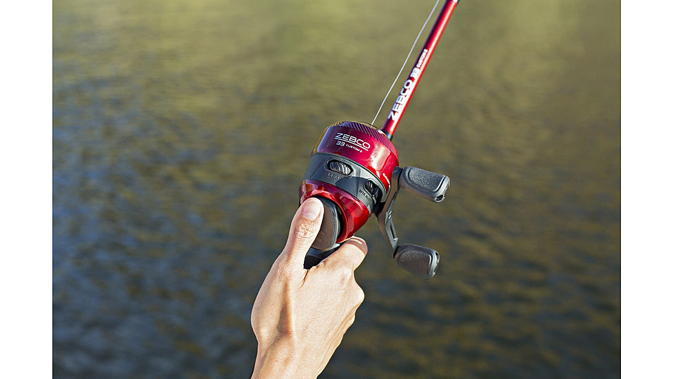 Zebco 33 Custom Z Spincast Reel and Rod Combo, 6ft 2-PC Fiberglass Rod w/ EVA Handle, QuickSet Anti-Reverse Reel w/ Bite Alert, Red, 33CZRD602MA.NS4
