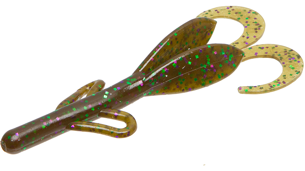 Zoom Baby Brush Hog Creature Bait, 12 Pack, 4in, Green Pump Purple Green, 042349X