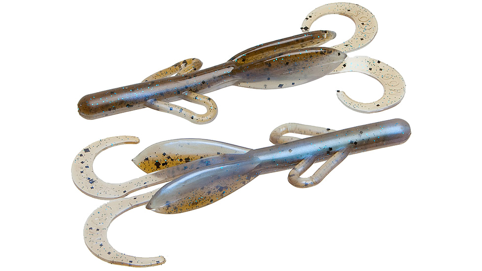 Zoom Baby Brush Hog Creature Bait, 12 Pack, 4in, Green Pumpkin Blue Flash, 042294X