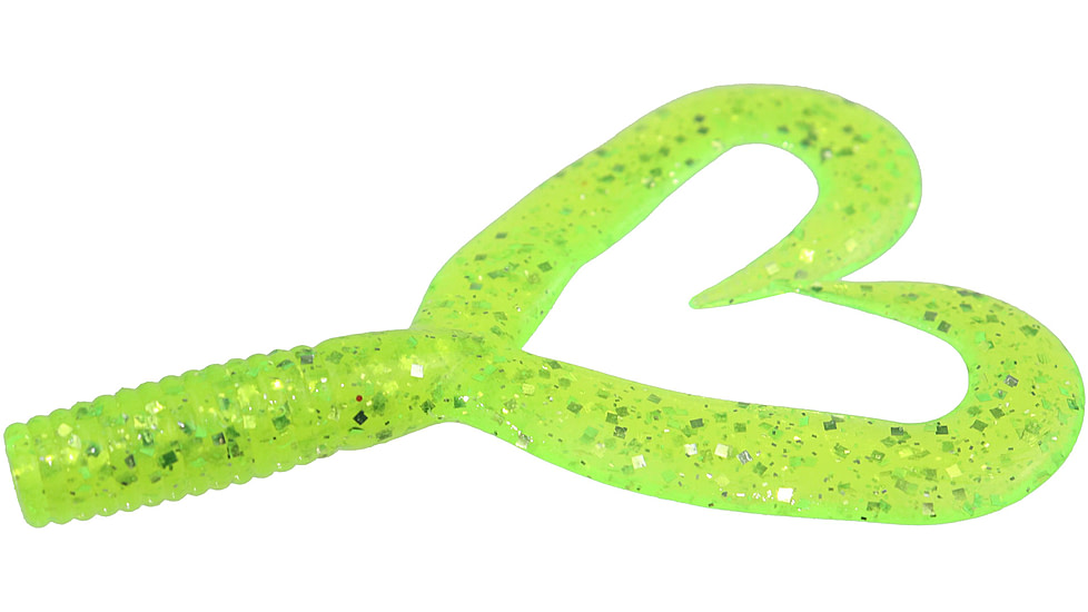 Zoom Creepy Crawler Tail Grub/Trailer, 16 Pack, 3in, Chartreuse Glitter, 020047X