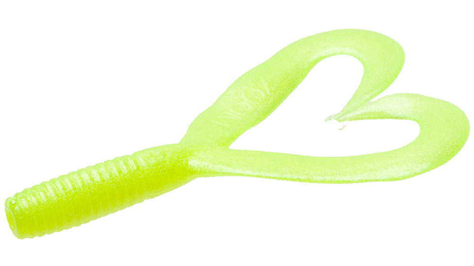 Zoom Creepy Crawler Tail Grub/Trailer, 16 Pack, 3in, Chartreuse Pearl, 020046X