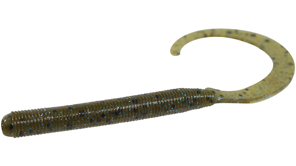 Zoom Curly Tail Finesse Worm, 20 Pack, 4in, Green Pumpkin Blue, 010239X