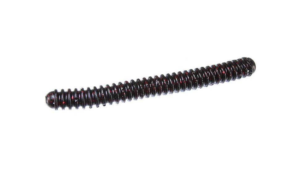 Zoom Double Ringer Finesse Worm, 15 Pack, 4in, Black Red Glitter, 052001X