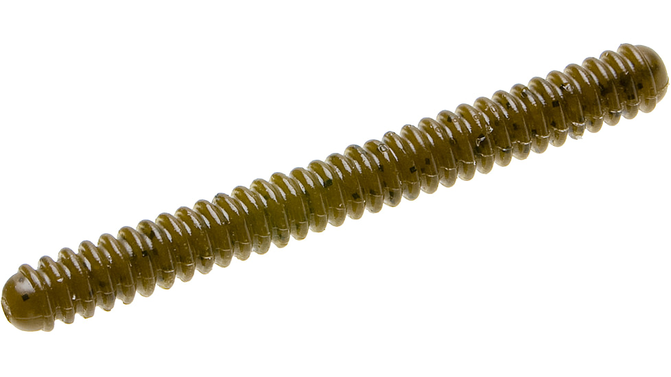 Zoom Double Ringer Finesse Worm, 15 Pack, 4in, Green Pumpkin, 52025