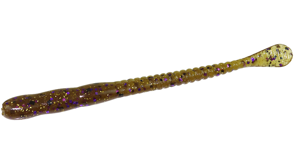 Zoom Meathead Finesse Worm, 20 Pack, 4in, Green Pumpkin Prp Gold, 024249X