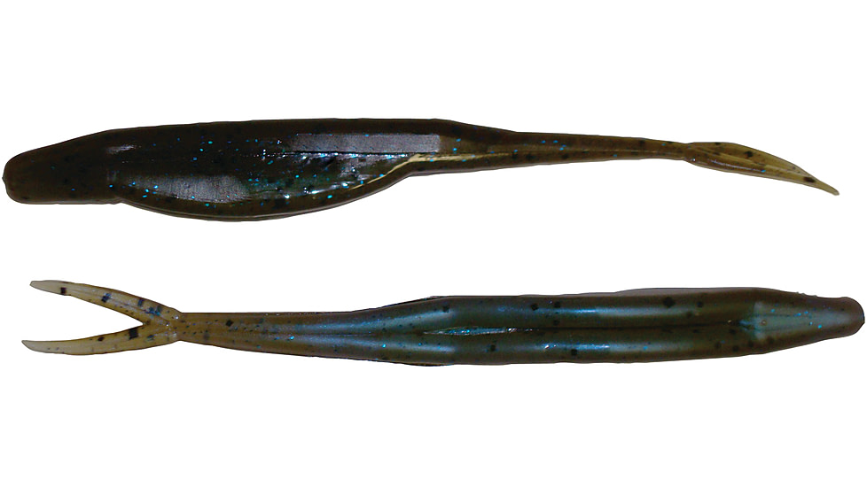 Zoom Super Fluke Baitfish Imitator, 10 Pack, 5.25in, Green Pumpkin Blue Flash, 023294X