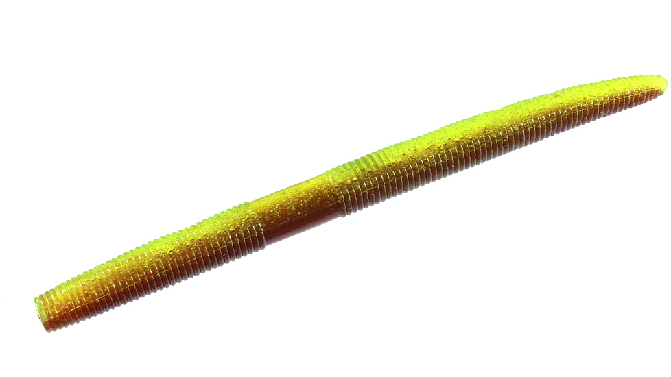 Zoom Zlinky Trick Worm, 10 Pack, 5in, Motoroil/Chartreuse, 138006