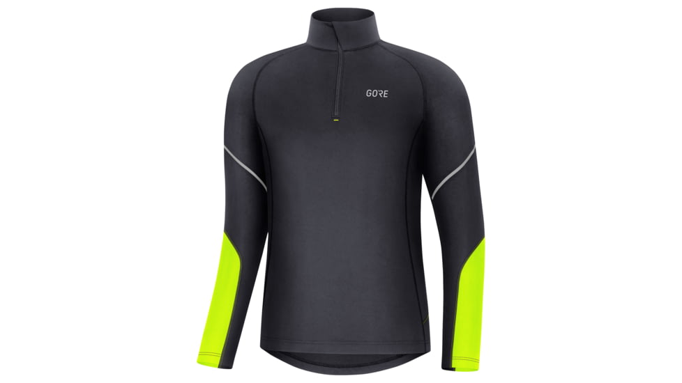 GOREWEAR Mens M Mid Long Sleeve Zip Running Shirt in Black/Neon Yellow Small Slim fit 83EAA6CA, 100530-9908-M
