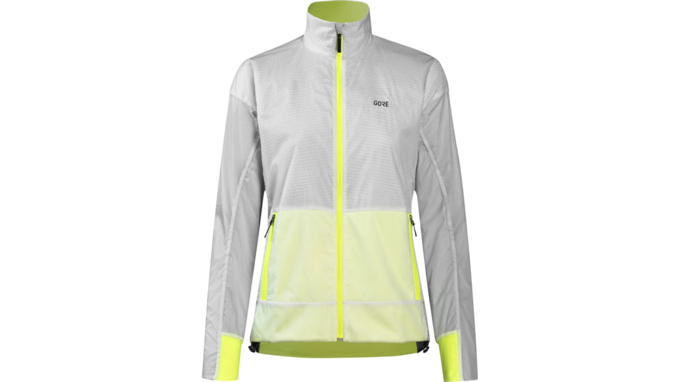 GOREWEAR Drive Running Jacket Womens in White/Neon Yellow 2XS Slim fit Windproof C368A021, 100845-0108-34