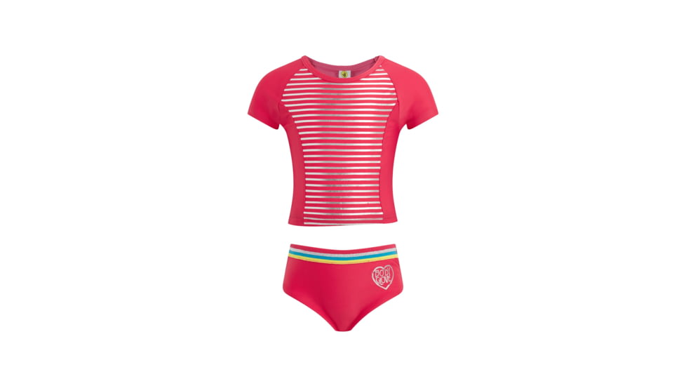 Body Glove Girls Striped Short-Sleeve Two-Piece Swimsuit 4-6X - Pink D29C700A, 5, Pink, 8109BGS30-A-5
