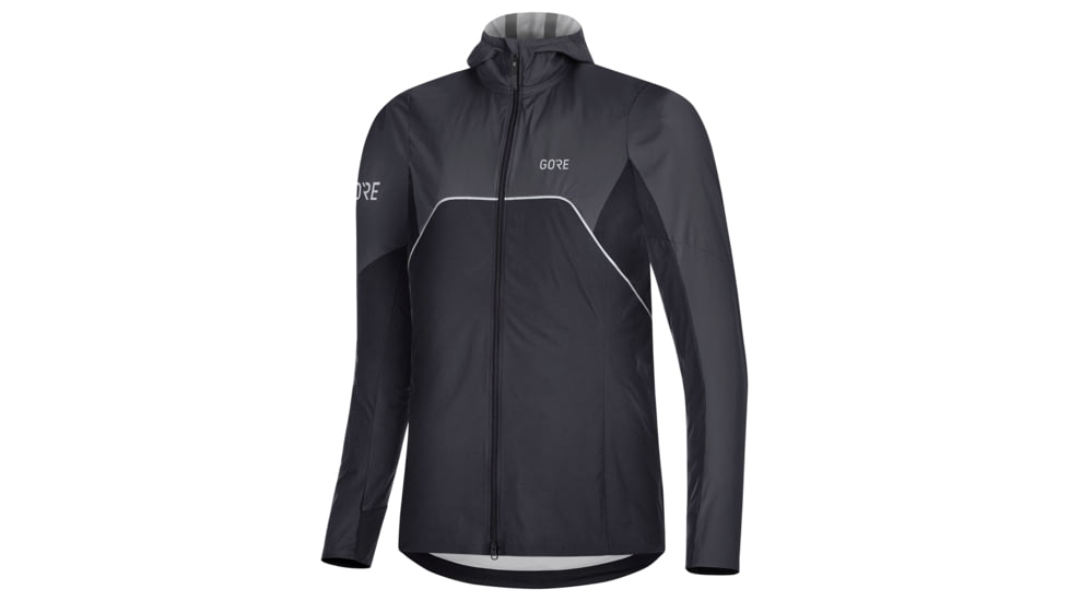 GOREWEAR R7 Womens Partial GORE-TEX INFINIUMTM Hooded Running Jacket in Black/Terra Grey XS 0-2 Slim fit Windproof A76375B9, 100460-990R-36