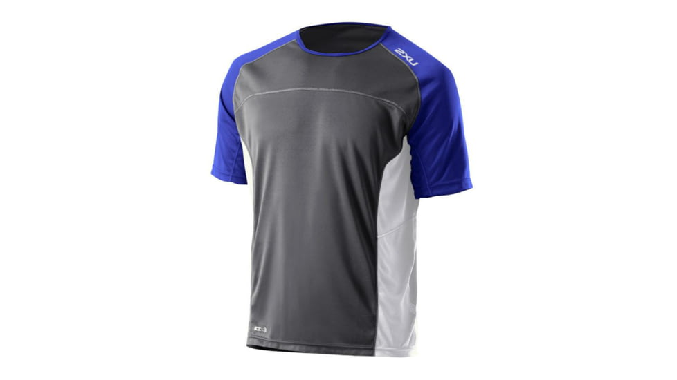 2XU Tech Speed X Run Top - Men's-Charcoal/Nautic Blue-Small