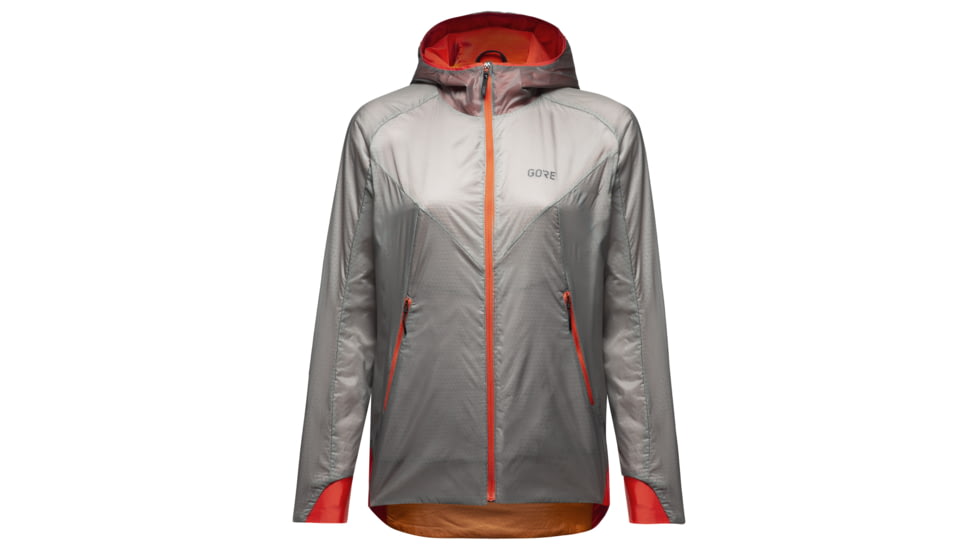 GOREWEAR R5 Womens GORE-TEX INFINIUMTM Insulated Running Jacket in Lab Gray/Fireball Medium 8-10 Slim fit Windproof 01E3C89E, 100666-BFAY-40