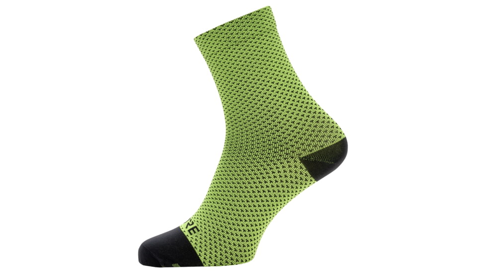 GOREWEAR C3 Dot Mid Socks in Neon Yellow/Black 3.5-5 Moisture Wicking 3D5CF2AC, 100260-0899-S
