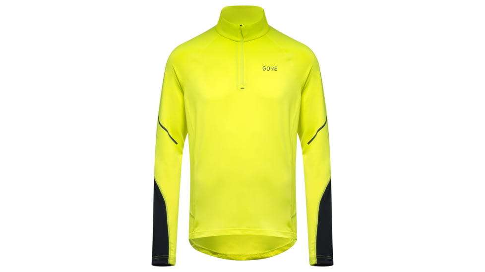 GOREWEAR Mens M Mid Long Sleeve Zip Running Shirt in Neon Yellow/Black XL Slim fit 9208E89D, 100530-0899-XXL