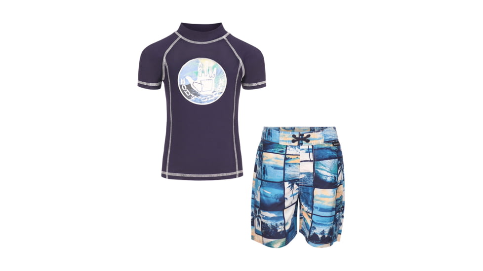 Body Glove Boys Rash Guard &amp; Swim Shorts Set - Blue Patchwork 833147CF, 5, Blue Patchwork, 8604BGS30-B-5