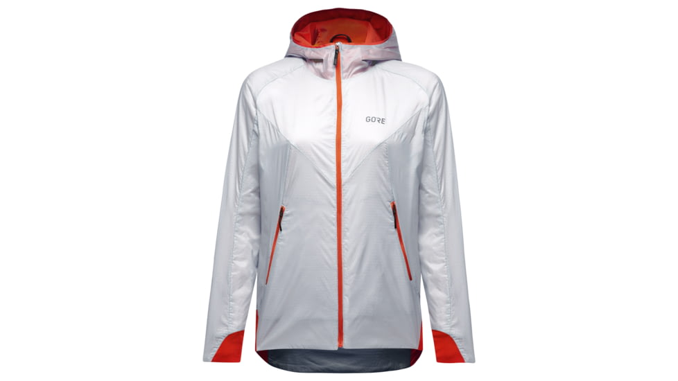 GOREWEAR R5 Womens GORE-TEX INFINIUMTM Insulated Running Jacket in White/Fireball 2XS Slim fit Windproof BBB52DD1, 100666-01AY-34