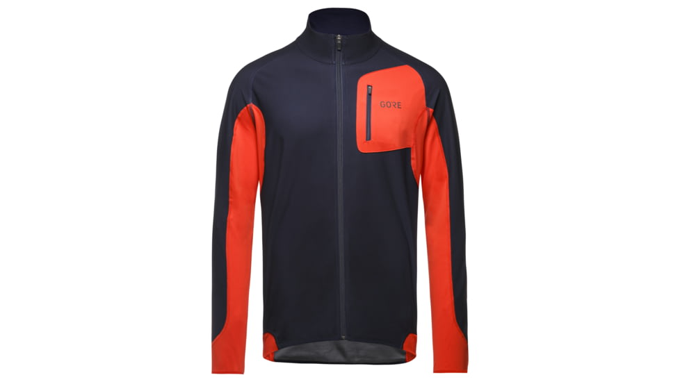 GOREWEAR Mens R3 Partial WINDSTOPPERR Running Shirt in Orbit Blue/Fireball Medium Slim fit Windproof CE9AE0B5, 100287-AUAY-L