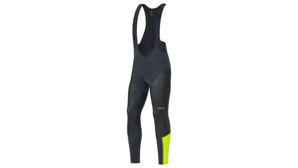 GOREWEAR Mens C7 Partial WINDSTOPPERR Pro Cycling Bib Tights+ in Black/Neon Yellow Large Form fit Windproof 01A9FEFF, 100271-9908-XL