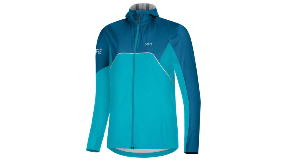 GOREWEAR R7 Womens Partial GORE-TEX INFINIUMTM Hooded Running Jacket in Scuba Blue/Sphere Blue XS 0-2 Slim fit Windproof D8179FAE, 100460-27AZ-36