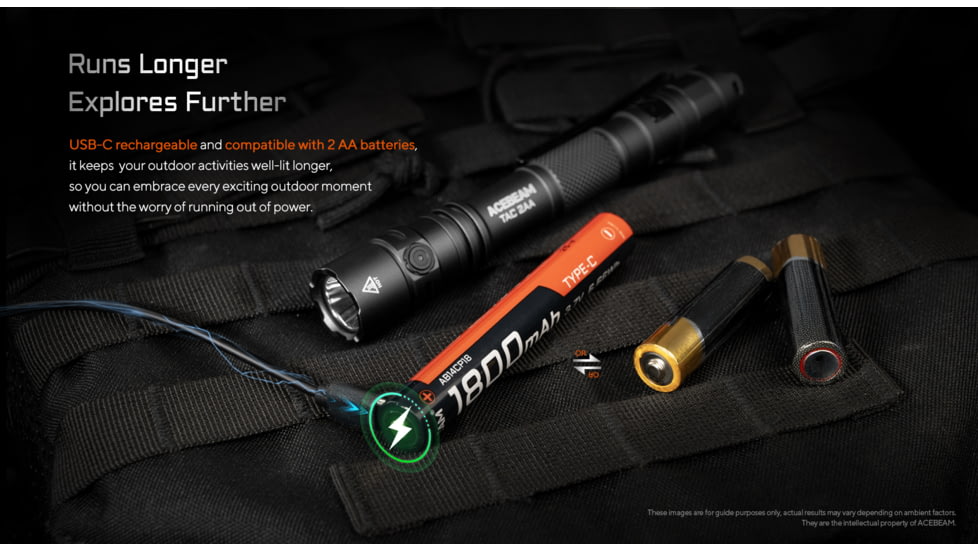 Acebeam TAC 2AA AA 1600 Lumens LED Flashlight, Black, TAC 2AA Desert
