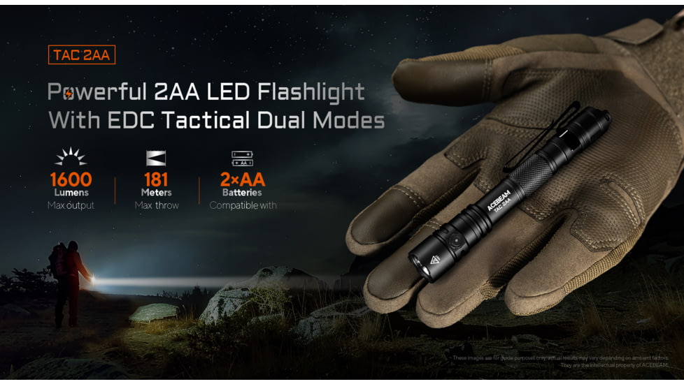 Acebeam TAC 2AA AA 1600 Lumens LED Flashlight, Black, TAC 2AA Desert