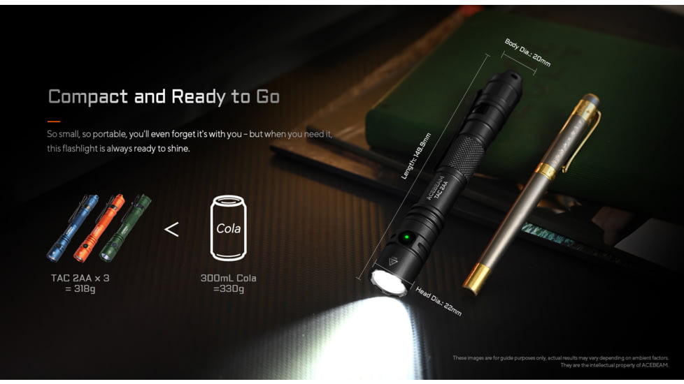 Acebeam TAC 2AA AA 1600 Lumens LED Flashlight, Black, TAC 2AA Desert