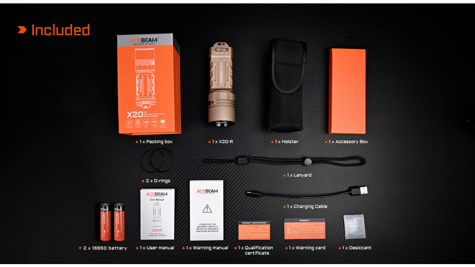 Acebeam X20-R 18650 Li-ion 10000 Lumens LED Flashlight, Desert, X20-R Desert