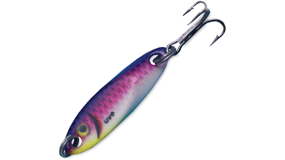 Acme Kastmaster Rattle Master Baitfish UV Spoon, 1 3/8in 1/8oz, Purple Tiger, SW105R/GBPS