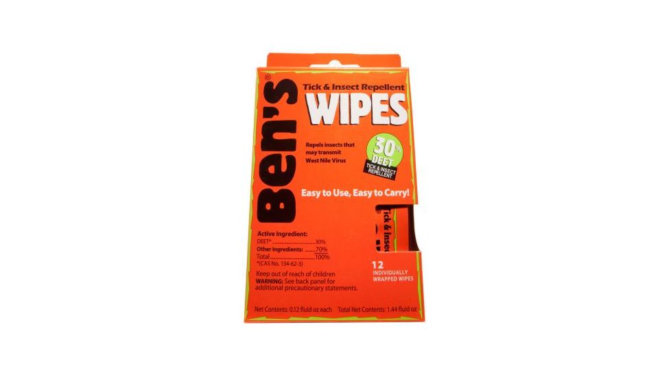 Ben's 30 Insectand Tick Repellent DEET Wipes 12/Box 0006-7085