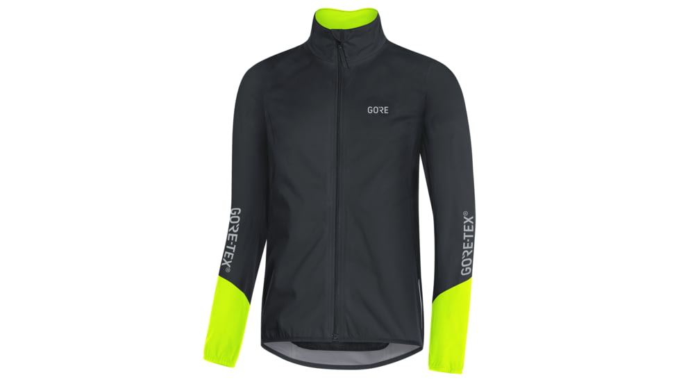 GOREWEAR Mens C5 GORE-TEX Active Cycling Jacket in Black/Neon Yellow Small Slim fit Waterproof 617F0643, 100193-9908-M