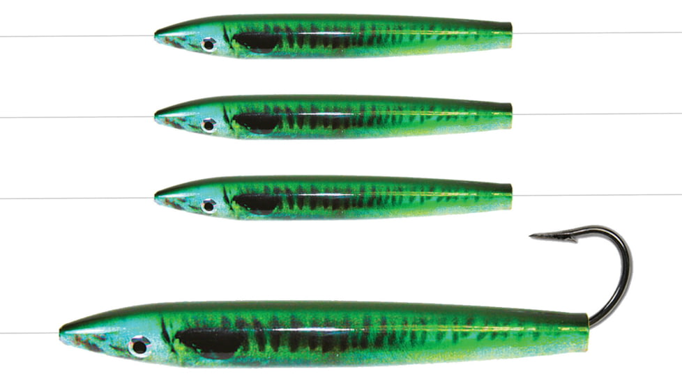 Ahi 6in Live Deception Daisy Chain Cedar Plug - Green Mackerel 150lb Fluorocarbon, CP-604-MK