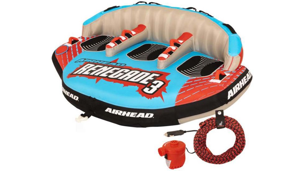 Airhead Renegade 3 Towable Kit w/ Rope &amp; Pump, Blue/Red/Black, 3 Person, AHRE-503