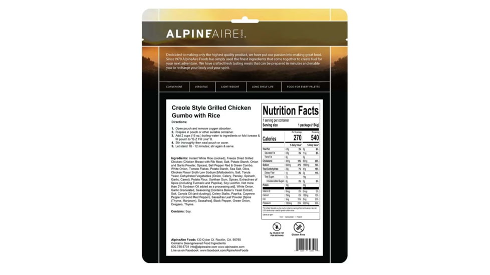 Katadyn Alpine Aire Foods Foods Creole Grilled Chicken Gumbo w/Rice, 60355