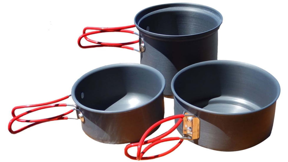 Alpine Mountain Gear Backpacker Hard-Anodized Cook Set, 3 Piece, AMCKSET/S