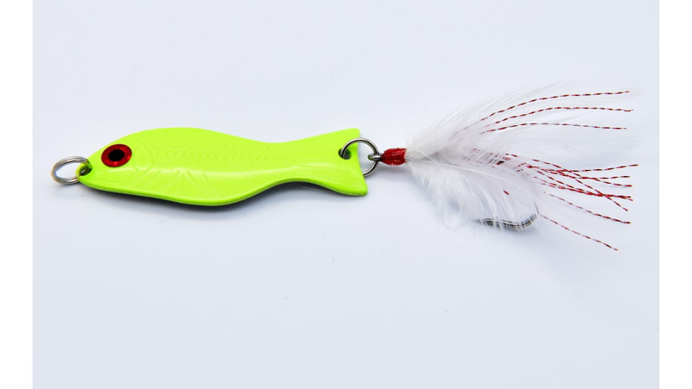 Als Goldfish Saltwater Series Goldfish with 3/0 Single Hook and Hackle Feather 2-3/4in, Chartreuse, 1/2oz, G300-SCH