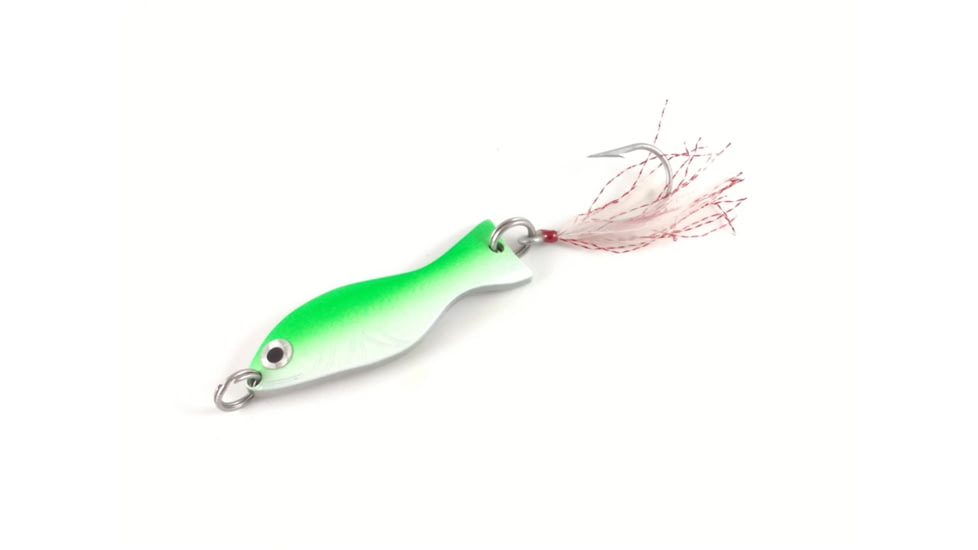 Als Goldfish Saltwater Series Goldfish with 3/0 Single Hook and Hackle Feather 2-3/4in, Chartreuse Pearl, 1-1/4oz, G500-SCHP
